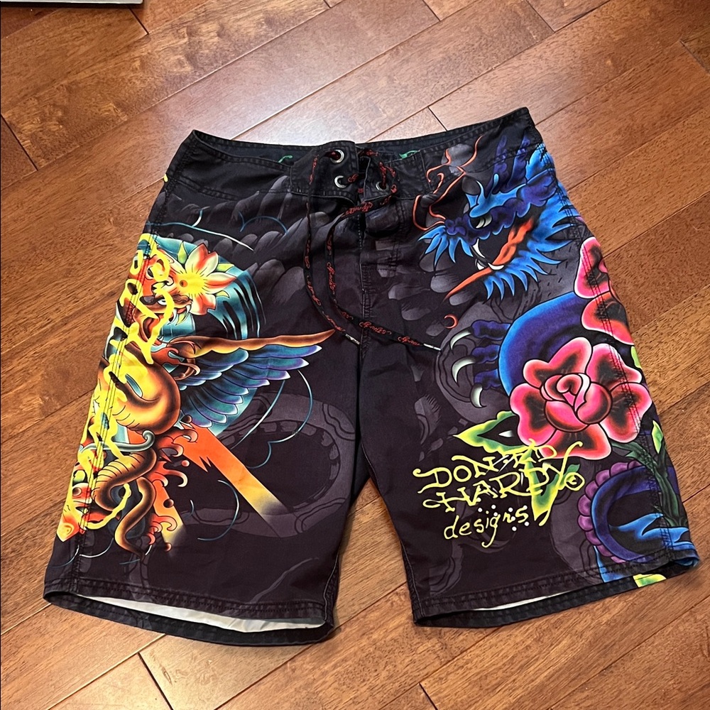 VNTG Ed Hardy Multicolor Graphic Board Shorts 33